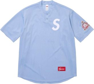 SUPREME SS26 London Shop S Logo Baseball Henley Light Blue SUP-SS26-344-BLU