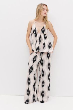 H&M Straight-leg muslin pants in Light Beige/patterned at Nordstrom, Size X-Small