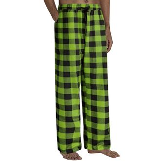 Generic Mens Pyjama Bottoms: Checked Lace-Up Lounge Sanitary Pants Drawstring Soft Pjs Trousers Check Loungewear Cotton Flannel Plaid Pants with Pockets Smart