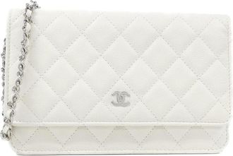 Chanel White Grained Calfskin Chain/Shoulder Wallet (Pre-Owned)