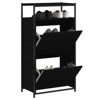 Berkfield Home Shoe Cabinet Black 60x34x112 cm Engineered Wood | Size: 60 x 34 x 112 cm