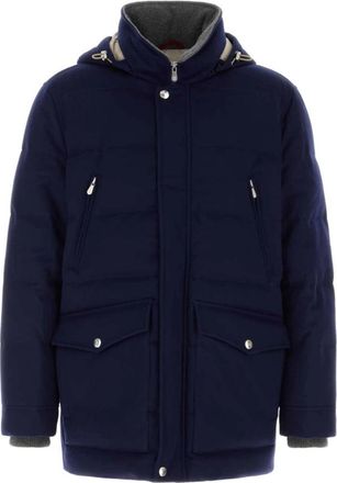 Brunello Cucinelli Gewatteerd Wollen Jas - Heren - Gewatteerde jassen - Blauw - XL - Wol - Jassen