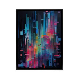 Artery8 Modern Abstract Geometric Cityscape Framed Canvas Wall Art Print in Blue | Size: W24 x H32