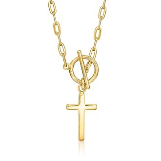 Ross-Simons 18kt Gold Over Sterling Cross Paper Clip Link Necklace