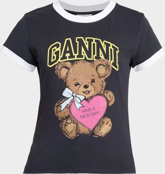 Ganni Cotton-Jersey Logo Ringer Tee