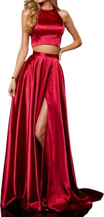 Sherri Hill Slit Skirt Two Piece Long Party Dress In Red
