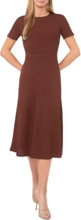 Ted Baker Pointelle Short Sleeve Midi Dress in Deep Mocha at Nordstrom, Size X-Large