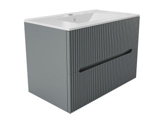 Vente-Unique Mueble de ba&ntilde;o suspendido con lavabo encastrado - Estriado gris - 80 cm - PAVANI