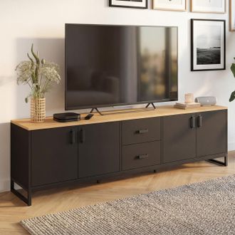 IDMarket Mueble Tv Washington 180 Cm Con 4 Puertas Y 2 Cajones Negros Y De Madera