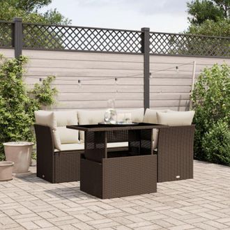 vidaXL Vidaxl - Set Comedor De Jard&iacute;n 5 Piezas Y Cojines Rat&aacute;n Sint&eacute;tico Marr&oacute;n