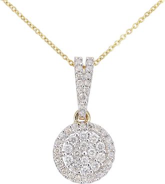 Jewelco London 9ct Gold Round 0.4ct Diamond Halo Pendant Necklace 18 inch - PP0AXL6018Y