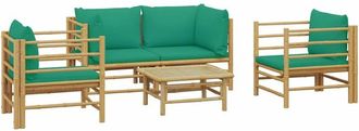 vidaXL Set De Muebles De Jard&iacute;n 5 Piezas Bamb&uacute; Con Cojines Verde Vidaxl