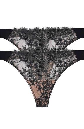 Skarlett Blue Entice Lace Front Thong 2-Pack in Black/nylon at Nordstrom, Size X-Large