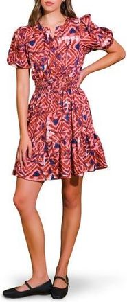 Flying Tomato Print Puff Sleeve Minidress in Brown Navy at Nordstrom Rack, Size Medium
