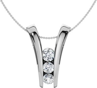 Pompeii3 1/2Ct Three Stone Diamond Pendant Gold Womens 18 Necklace Lab Grown