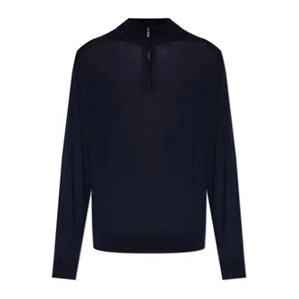 Paul & Shark Paul & Shark, V-neck Knitwear, male, Blue, Size: 2XL Superfine Merino Wool Half-Zip Sweater