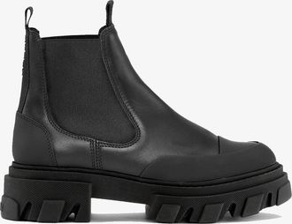 Ganni Black Cleated Low Chelsea Boots - Size 10 Calf Leather