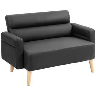 HOMCOM 2 Seater Sofa Settee - Modern Faux Leather Couch with Wood Legs | TJ Hughes