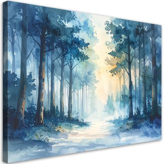 Feeby Cuadro En Lienzo, Bosque Brumoso Paisaje Natural Pastel Estilo Escandinavo, 120x80