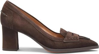 Santoni Suede Mid-Heel Pump - Dames - Pumps - Bruin - 38 EU - Su&egrave;de - Schoenen