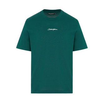 Dolce & Gabbana T-Shirts, male, Green, M, Embroidered Logo T Shirt