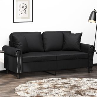vidaXL Sof&aacute; De 2 Plazas Con Cojines Cuero Sint&eacute;tico Negro 140 Cm Vidaxl