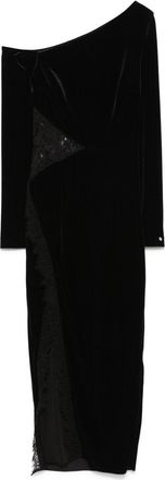 Nissa Abito midi in velluto con inserti in pizzo - Nero
