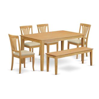 East West Furniture CAAV6-OAK-C 6-Pc Dinette set - Kitchen dinette Table and 4 Dining Chairs plus Wooden bench