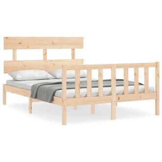 Berkfield Home Bed Frame with Headboard 140x200 cm Solid Wood in Light Tan