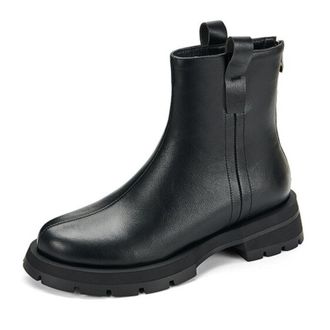 Generic Womens Chelsea Ankle Boots Faux Leather Square Toe Chunky Lug Sole Elastic Side Panels Pull Tab Side Zip Smooth Upper Supportive Fit And Durable Tract