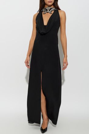 Versace Silk Dress With Shimmering Embellishments, Womens, Black