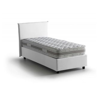 Dmora Cama Individual Dban, Cama Contenedor Con Revestimiento De Tela, 100% Made In Italy, Apertura Frontal, Con Colch&oacute;n Cm 90x190 Incluido, Blanco - Dmora