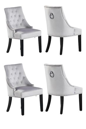 Life Interiors Set of 4 Windsor Knocker Back Velvet Dining Chairs Solid Wood Legs in Light Grey