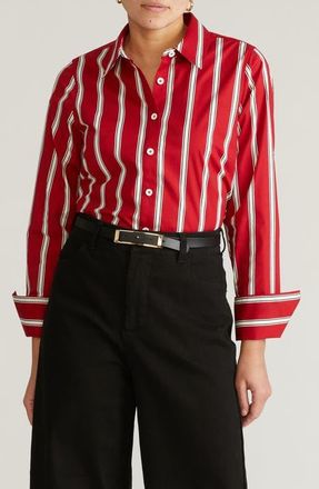 Universal Standard Henning x US Madison Poplin Button-Up Shirt in Red/Black/White at Nordstrom, Size Xl