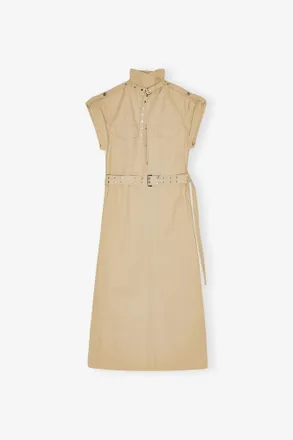 Ganni Beige Stretch Cotton Dress - Size 36 Organic