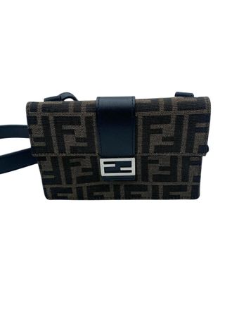 Fendi Flap Zucca Canvas Brown Canvas Crossbody Bag Bag (Pre-Owned)