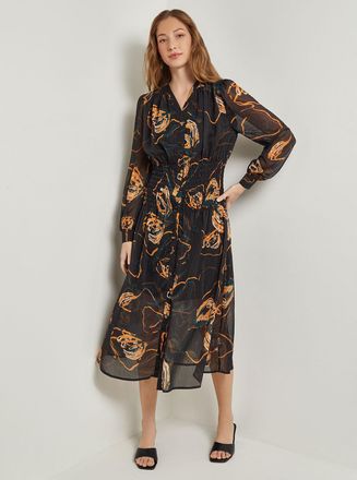 Misook Maxi Fit & Flare Dress - Printed Woven Chiffon