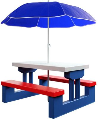Deuba Spielwerk Juego De Muebles De Jard&iacute;n Para Ni&ntilde;os 1 Mesa 2 Bancos Con Sombrilla Mobiliario Infantil Exterior E Interior