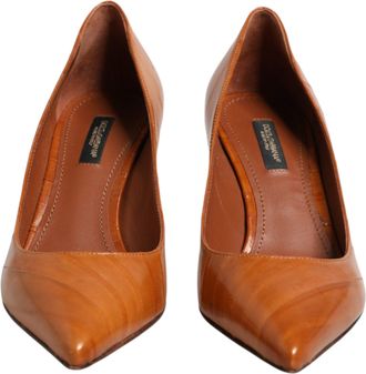 Dolce & Gabbana Brown Leather Kitten Heels Pumps Womens Shoes (Pre-Owned)