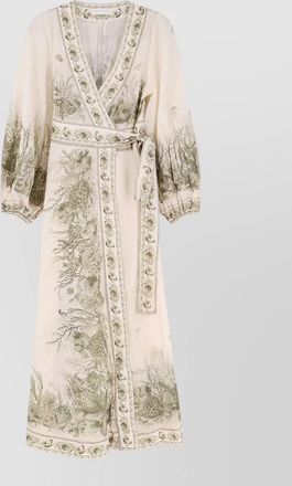 Zimmermann cotton printed v-neck long-sleeve wrap midi dress