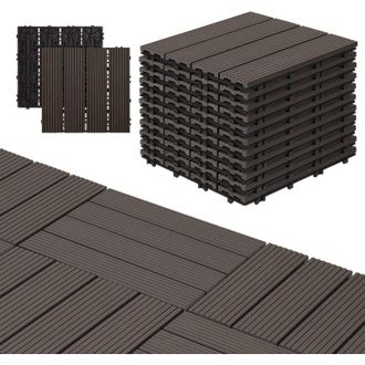 Vingo Swanew Piastrelle in legno wpc 11x piastrelle per terrazza ciascuna 30 x 30 x 2,2 cm, marrone scuro, 1 m&sup2; Piastrelle a clic wpc, piastrelle per