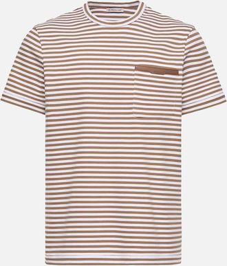Moncler Mens Pocket Stripe T-Shirt Beige - Cream - Size: 42