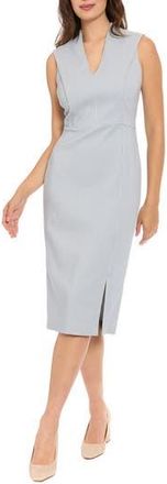 London Times V-Neck Pleated Shoulder Sheath Dress in Denim Blue/Oyster White at Nordstrom Rack, Size 14
