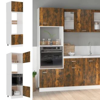 Berkfield Home Microwave Cabinet Smoked Oak 60x57x207 cm Engineered Wood in Brown | Size: 60 x 57 x 207 cm