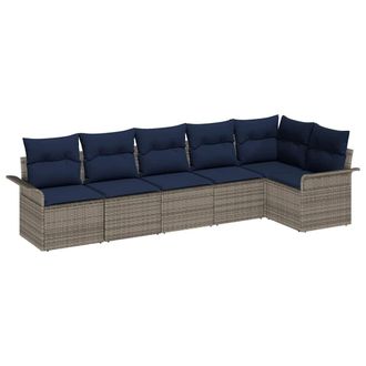 vidaXL Conjunto De Sof&aacute; De Jard&iacute;n Con Coj&iacute;n 6 Pcs Gris Rat&aacute;n Sint&eacute;tico Vidaxl