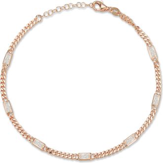 Glaze Jewelry Sterling Silver Baguette Station Curb Anklet