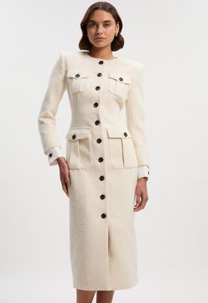 Karen Millen Tailored Pocket Front Midi Dress in Cream at Nordstrom, Size 10