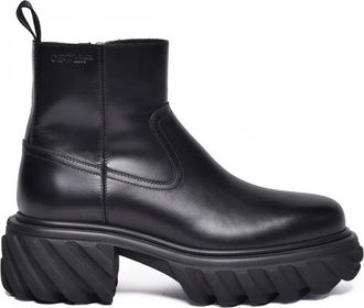 Off-white Leather Ankle Boot - Black