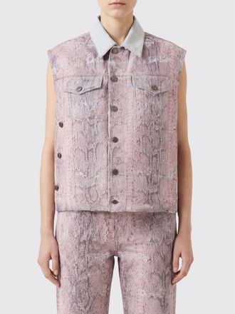 Haikure Gilet a camicia in denim con stampa pitone e tasche a toppa