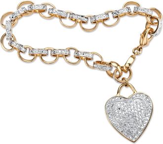 Palm Beach Jewelry Diamond Accent 18k Gold-Plated Heart Charm Rolo-Link Bracelet 7.75